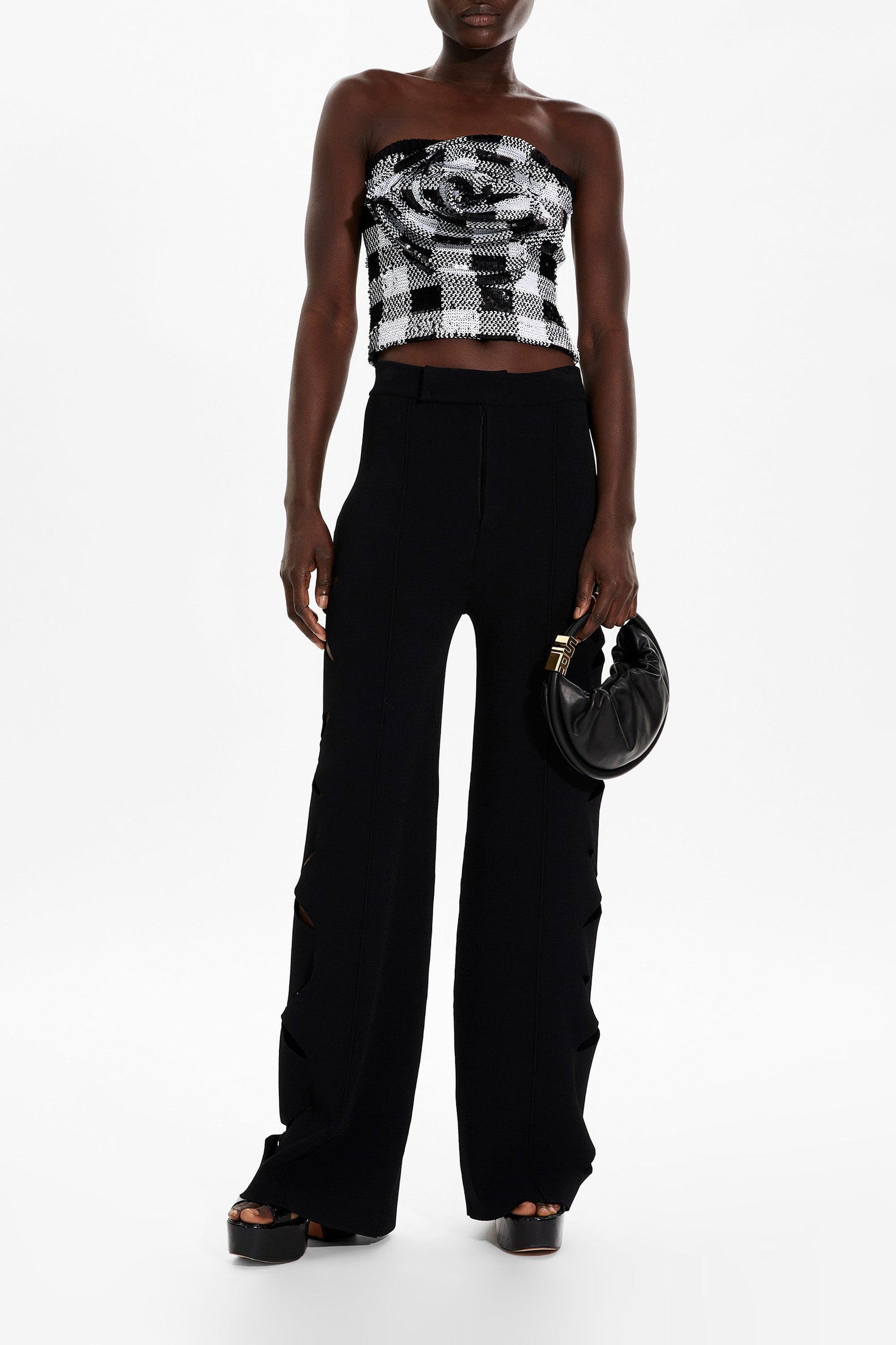 Pantalon à fleurs ajourées - Noir