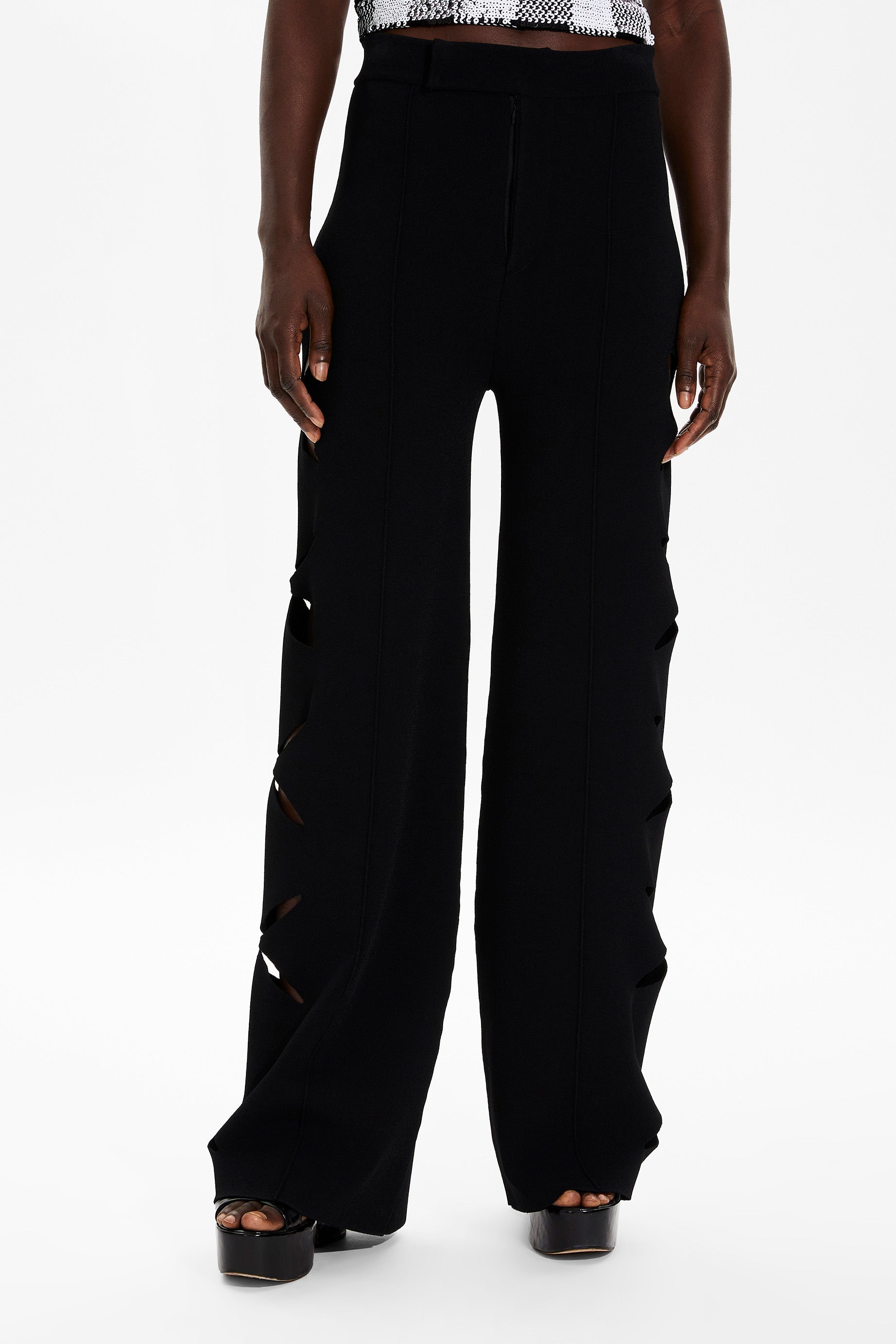 Pantalon à fleurs ajourées - Noir