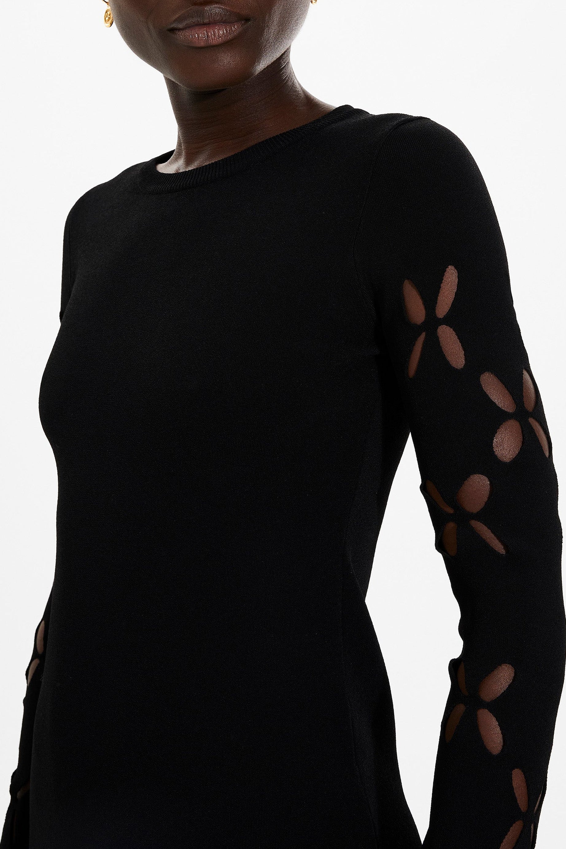 Robe maille fleurs ajourées - Noir