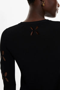 Robe maille fleurs ajourées - Noir