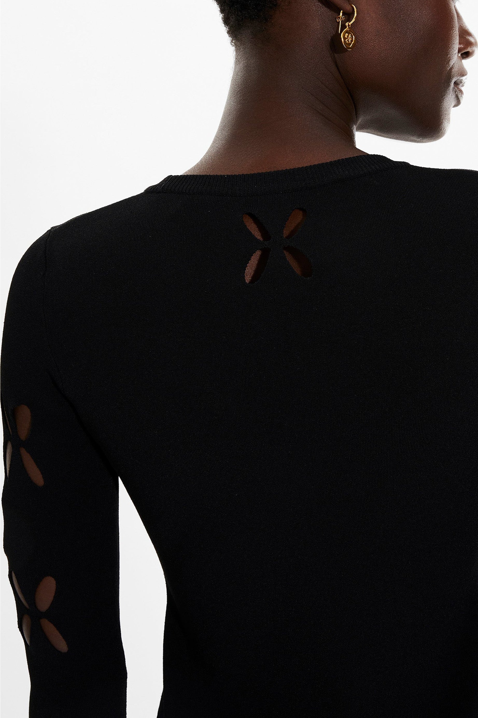 Robe maille fleurs ajourées - Noir