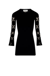 Robe maille fleurs ajourées - Noir