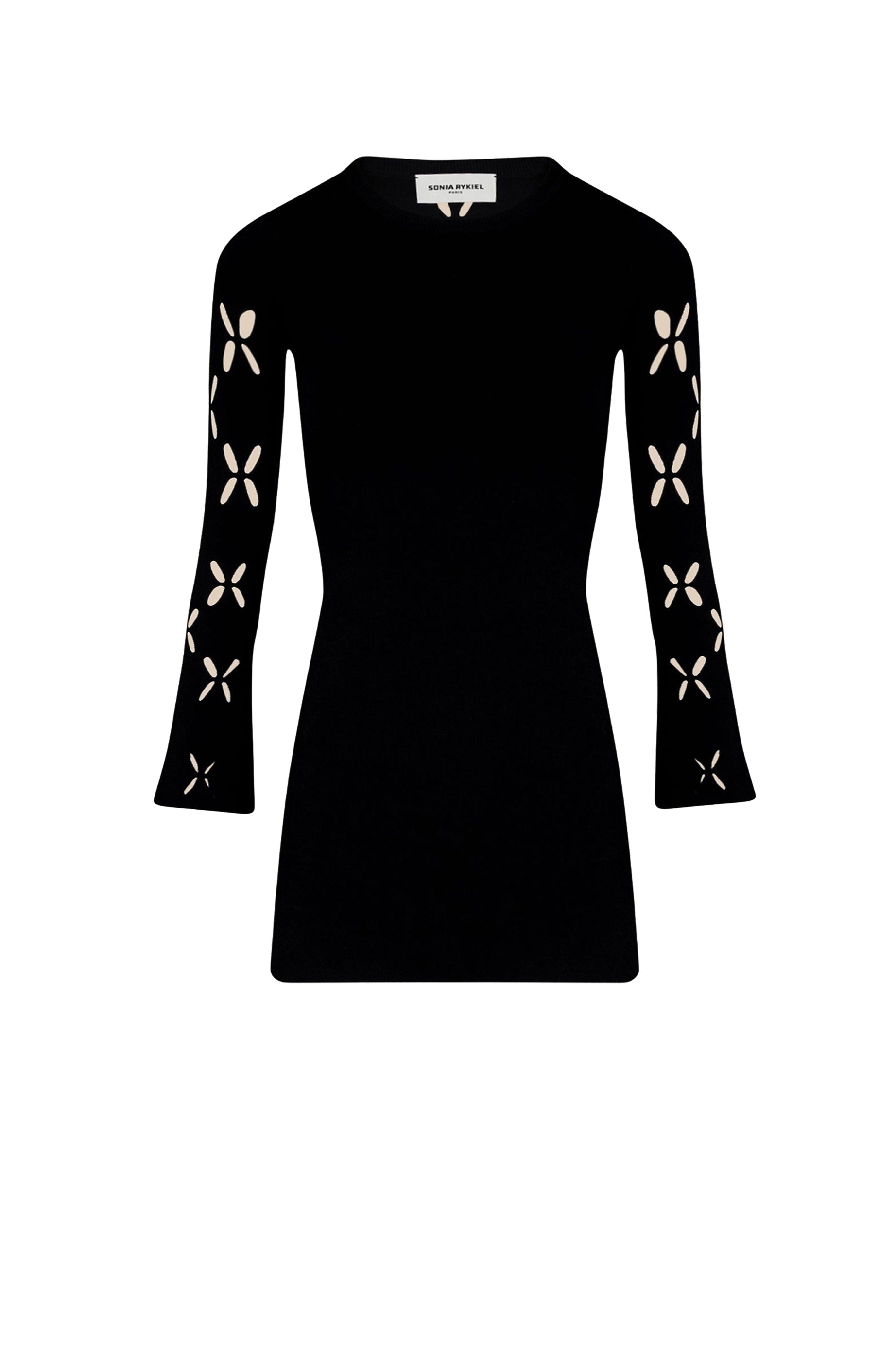 Robe maille fleurs ajourées - Noir