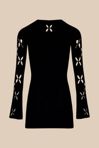 Robe maille fleurs ajourées - Noir
