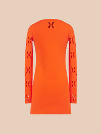 Robe maille fleurs ajourées - Corail