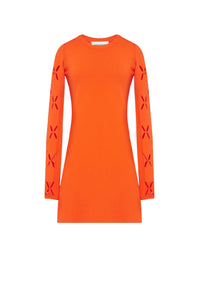 Robe maille fleurs ajourées - Corail