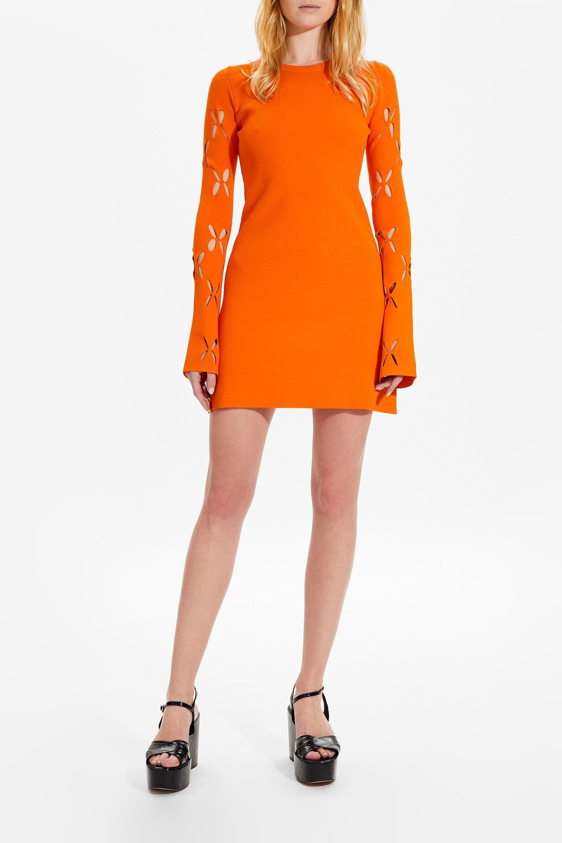 Robe maille fleurs ajourées - Corail