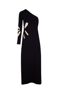 Robe longue asymétrique maille - Noir