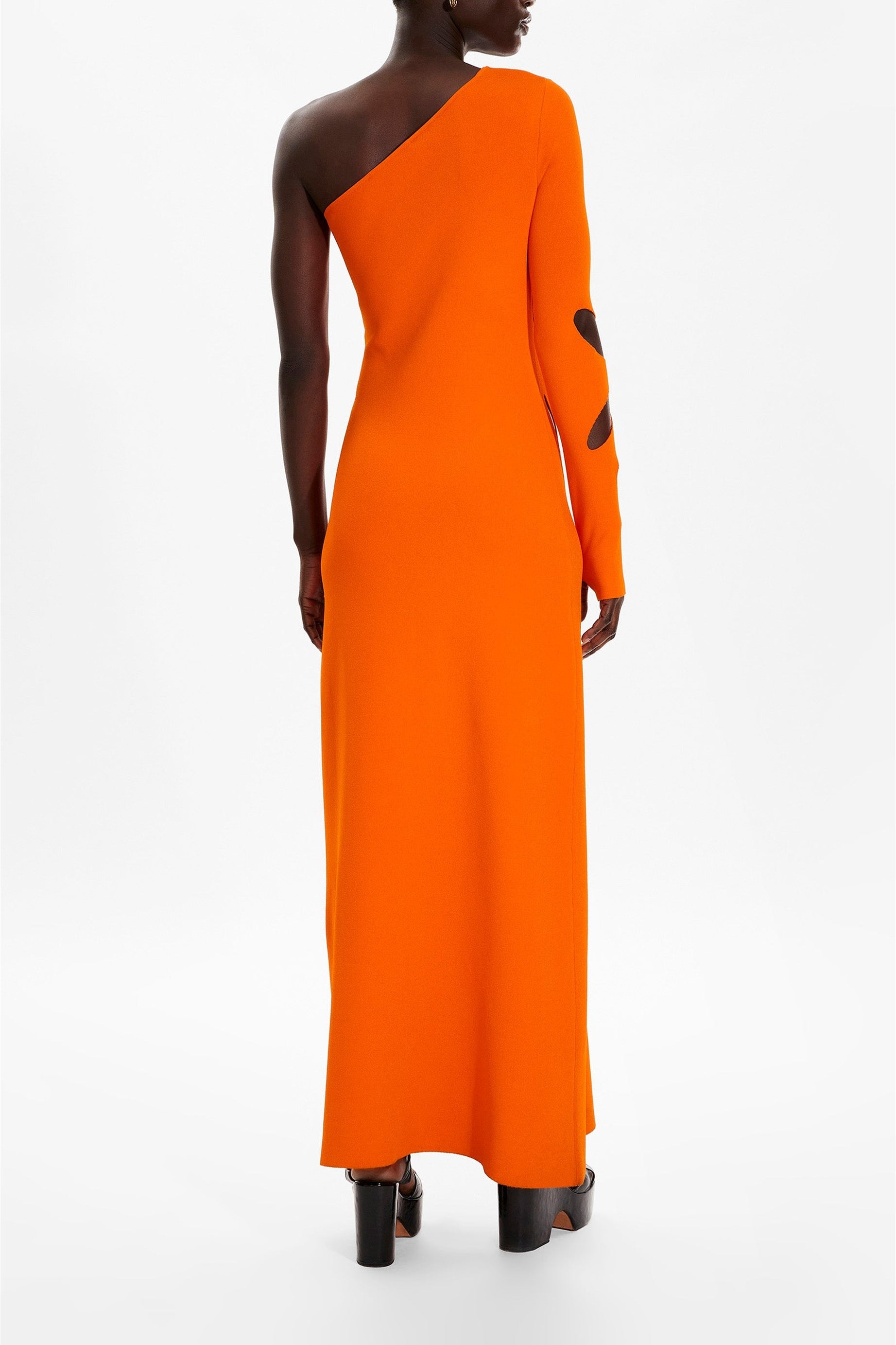 Robe longue asymétrique maille - Corail