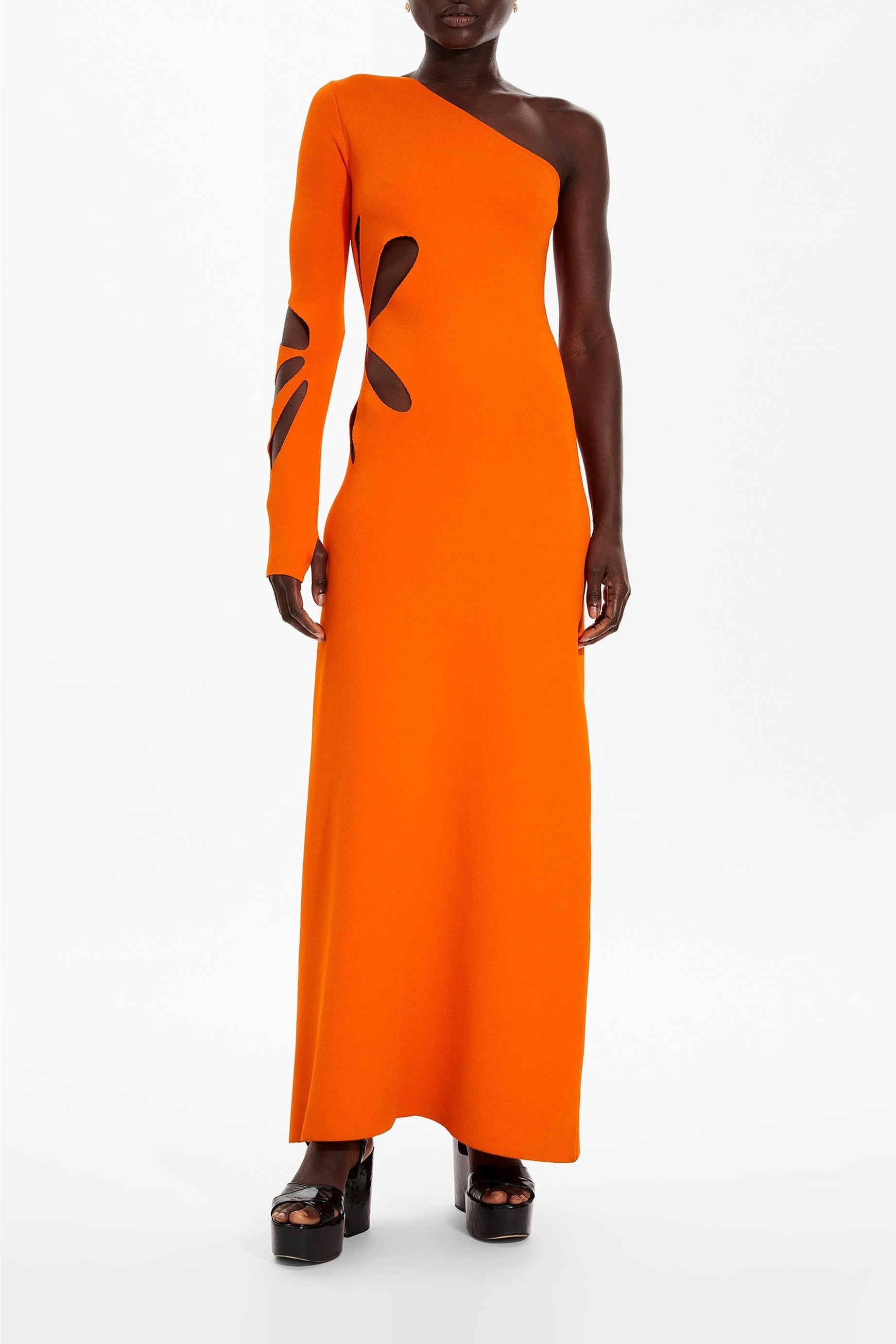 Robe longue asymétrique maille - Corail