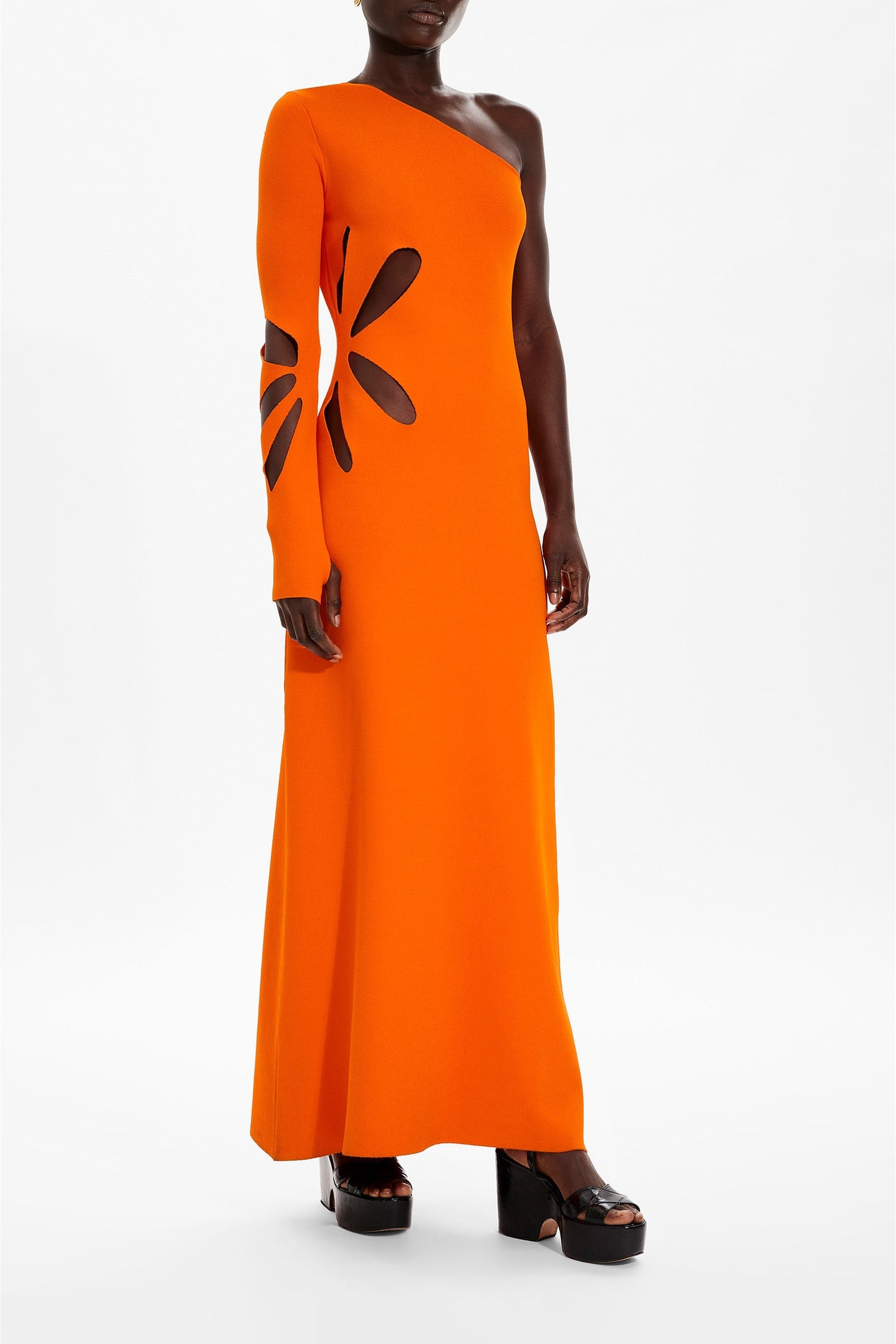 Robe longue asymétrique maille - Corail