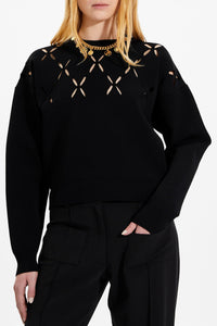 Pull à fleurs ajourées - Noir