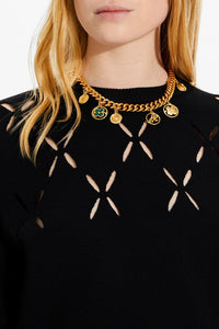 Pull à fleurs ajourées - Noir