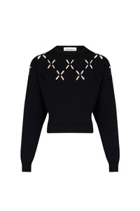 Pull à fleurs ajourées - Noir