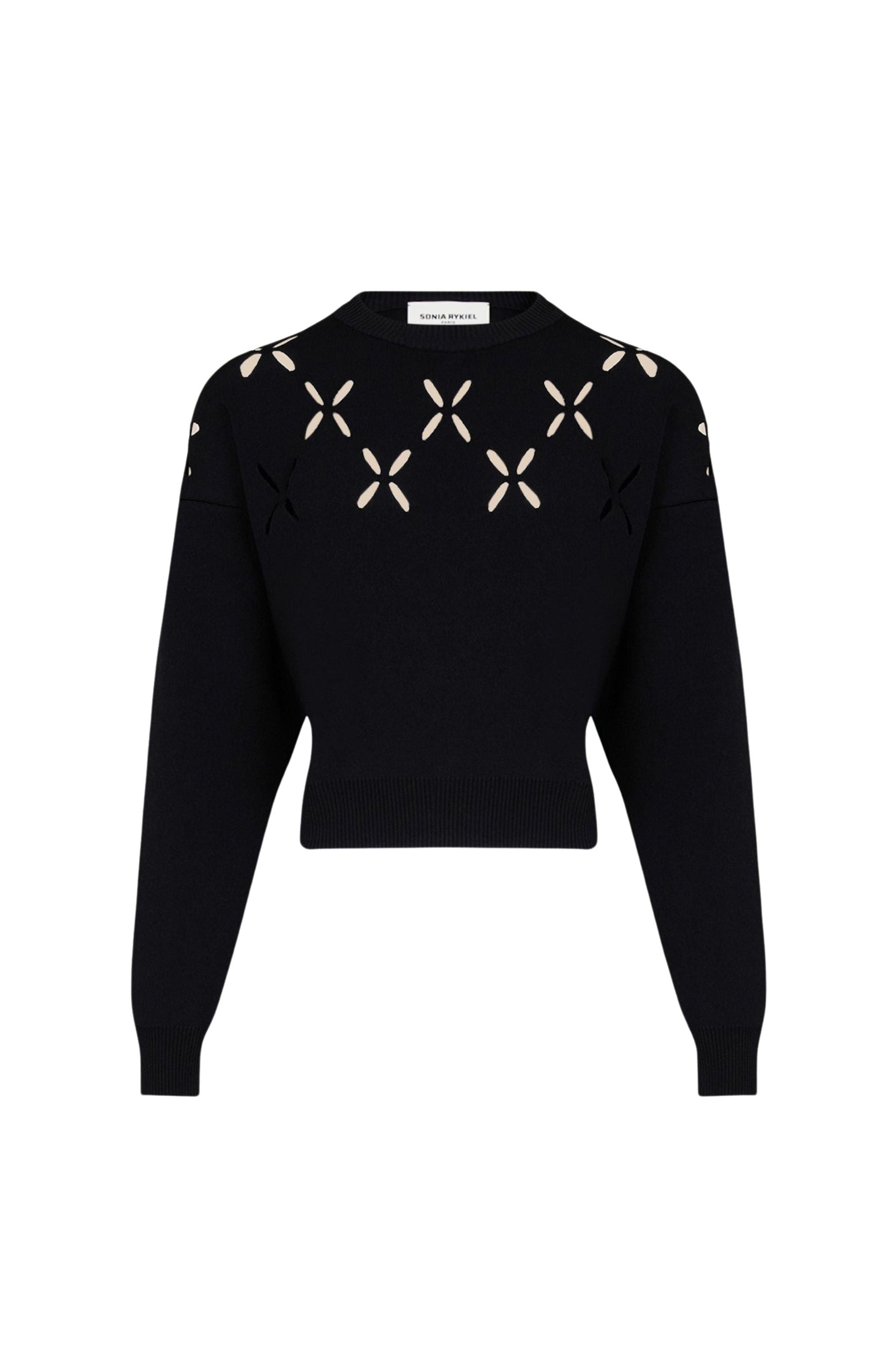 Pull à fleurs ajourées - Noir