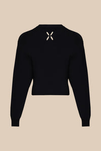Pull à fleurs ajourées - Noir