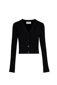 Cardigan à ouvertures fleuris sur les manches - Noir