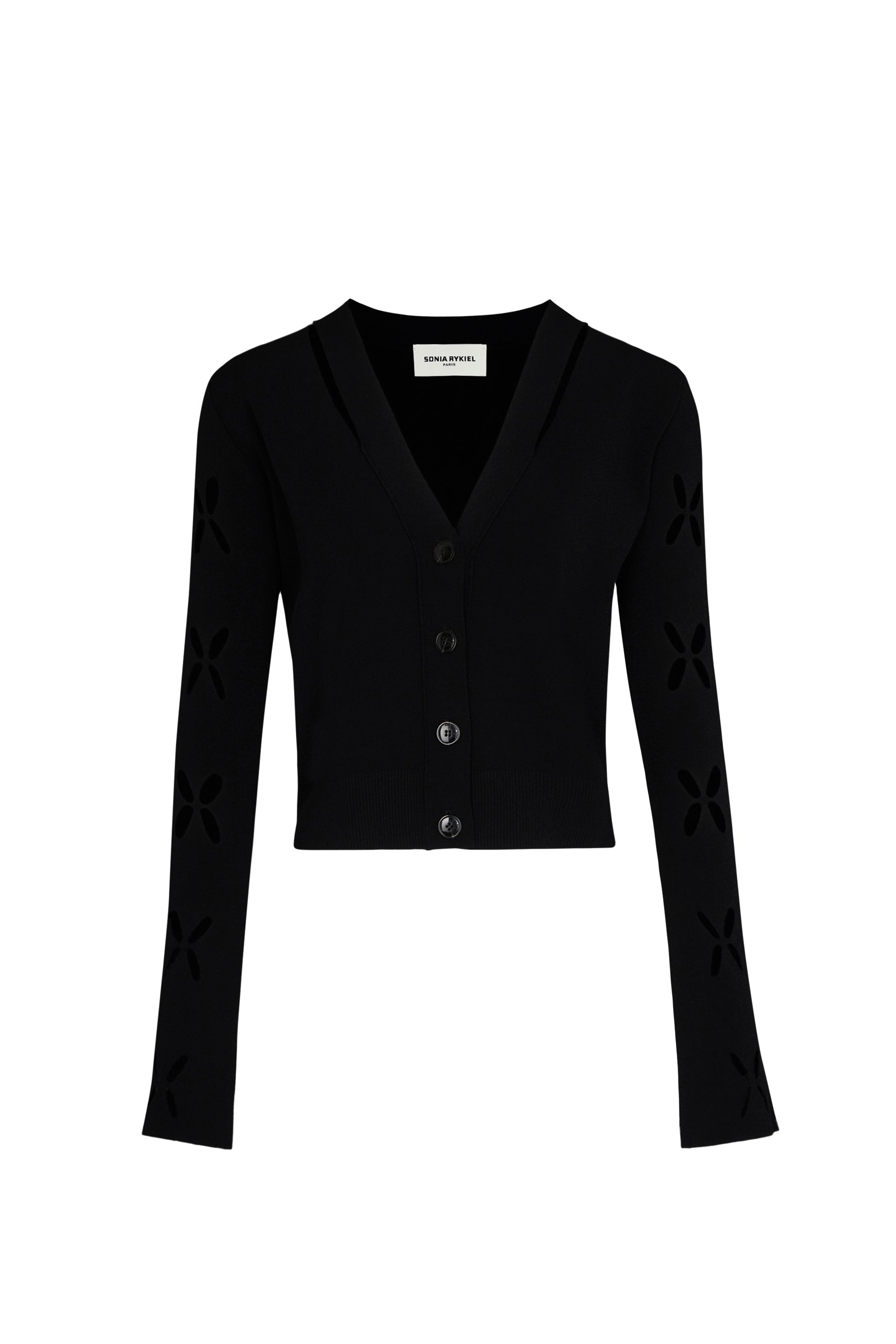 Cardigan à ouvertures fleuris sur les manches - Noir