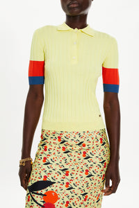 Polo côtelé à manches colorées - Baby Yellow