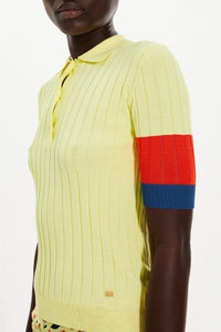 Polo côtelé à manches colorées - Baby Yellow