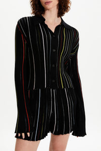 Chemise plissée rayée - Noir