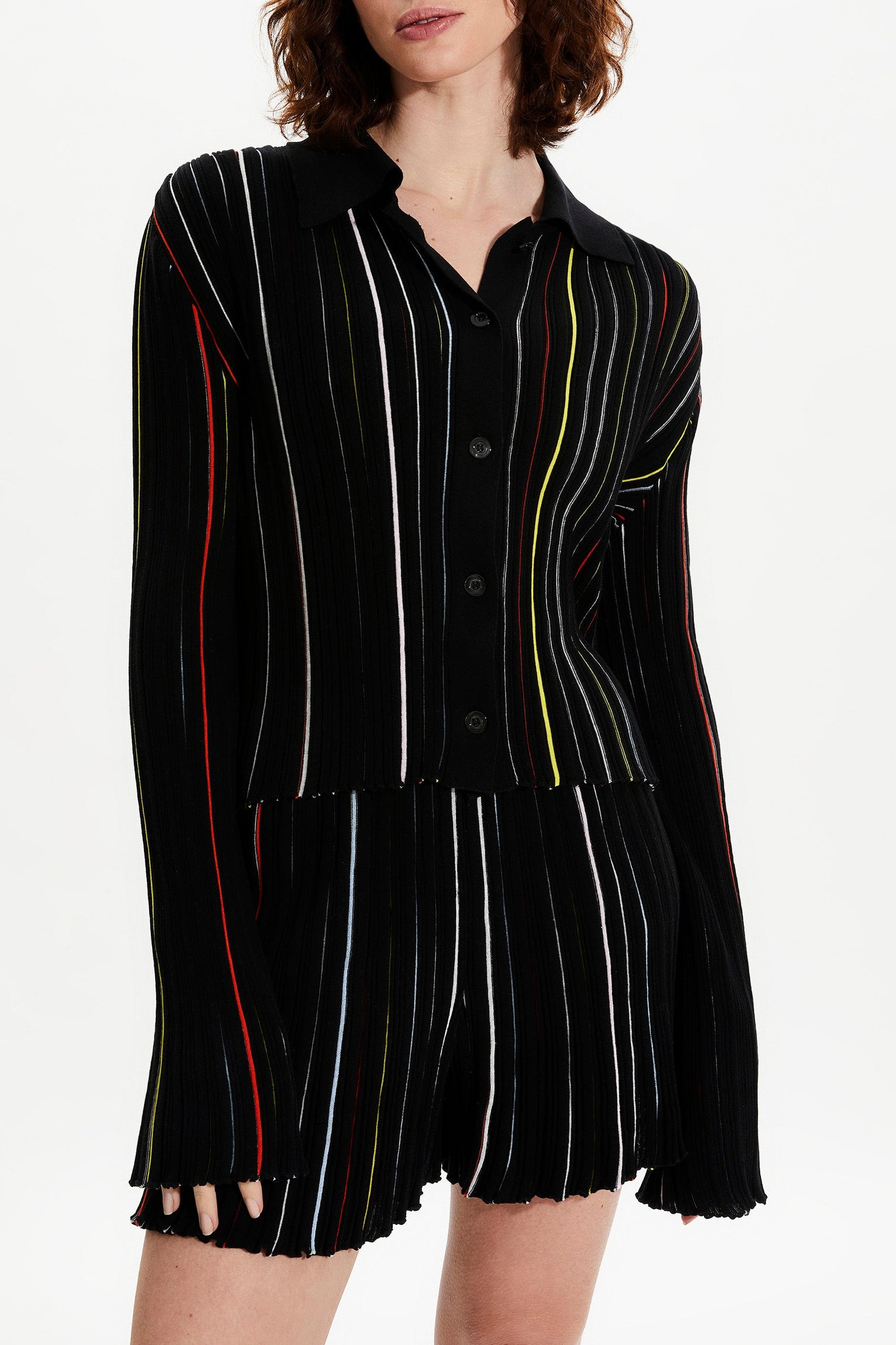 Chemise plissée rayée - Noir