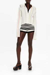 Chemise plissée rayée - Écru