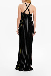 Robe plissée rayée - Noir