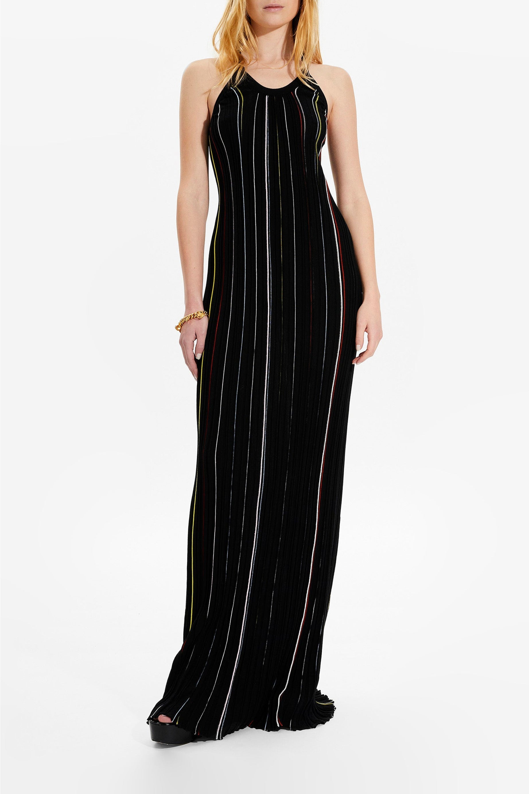Robe plissée rayée - Noir