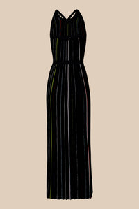 Robe plissée rayée - Noir