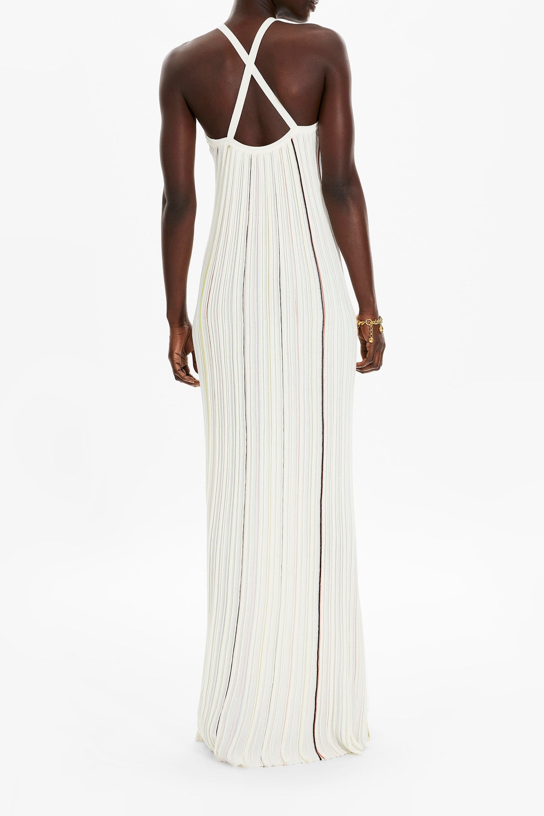 Robe plissée rayée - Écru