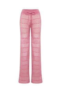 Pantalon rayé à dentelle ajourée - Rose