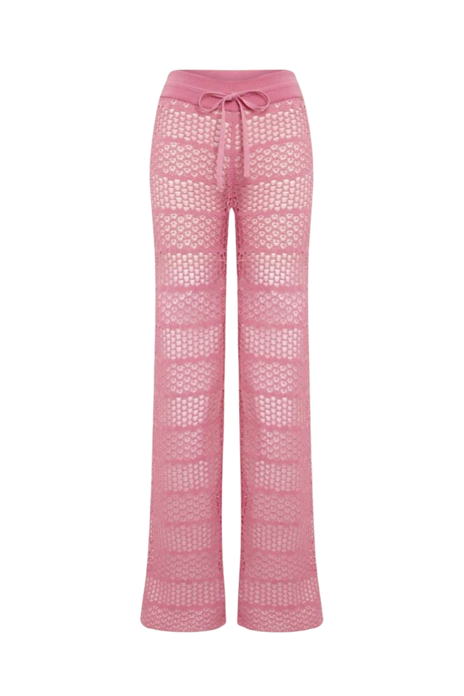 Pantalon rayé à dentelle ajourée - Rose