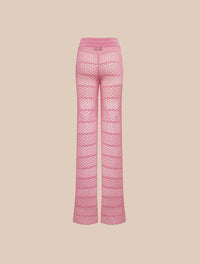 Pantalon rayé à dentelle ajourée - Rose