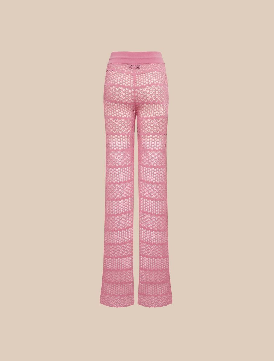 Pantalon rayé à dentelle ajourée - Rose