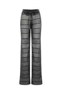 Pantalon rayé à dentelle ajourée - Noir