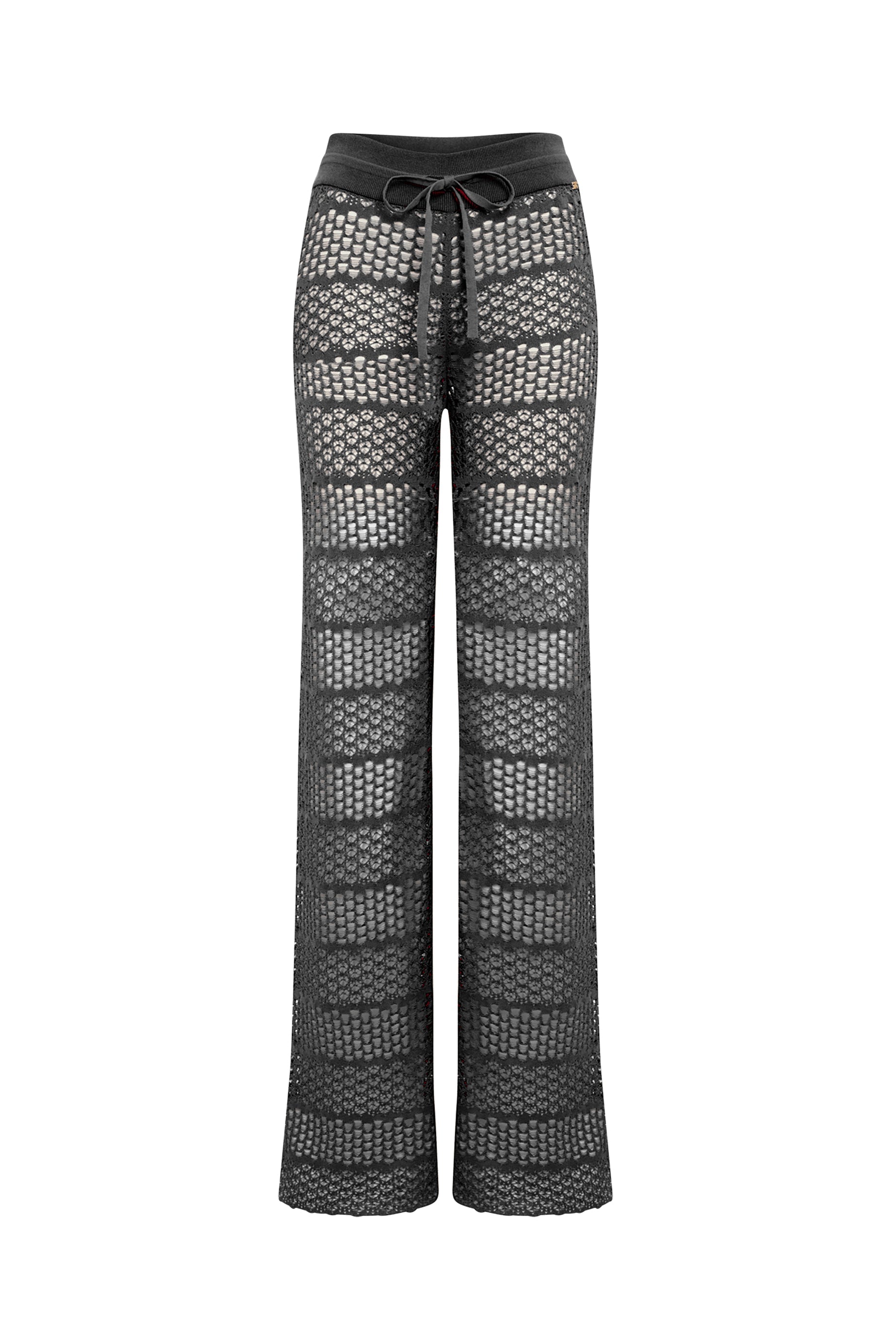Pantalon rayé à dentelle ajourée - Noir