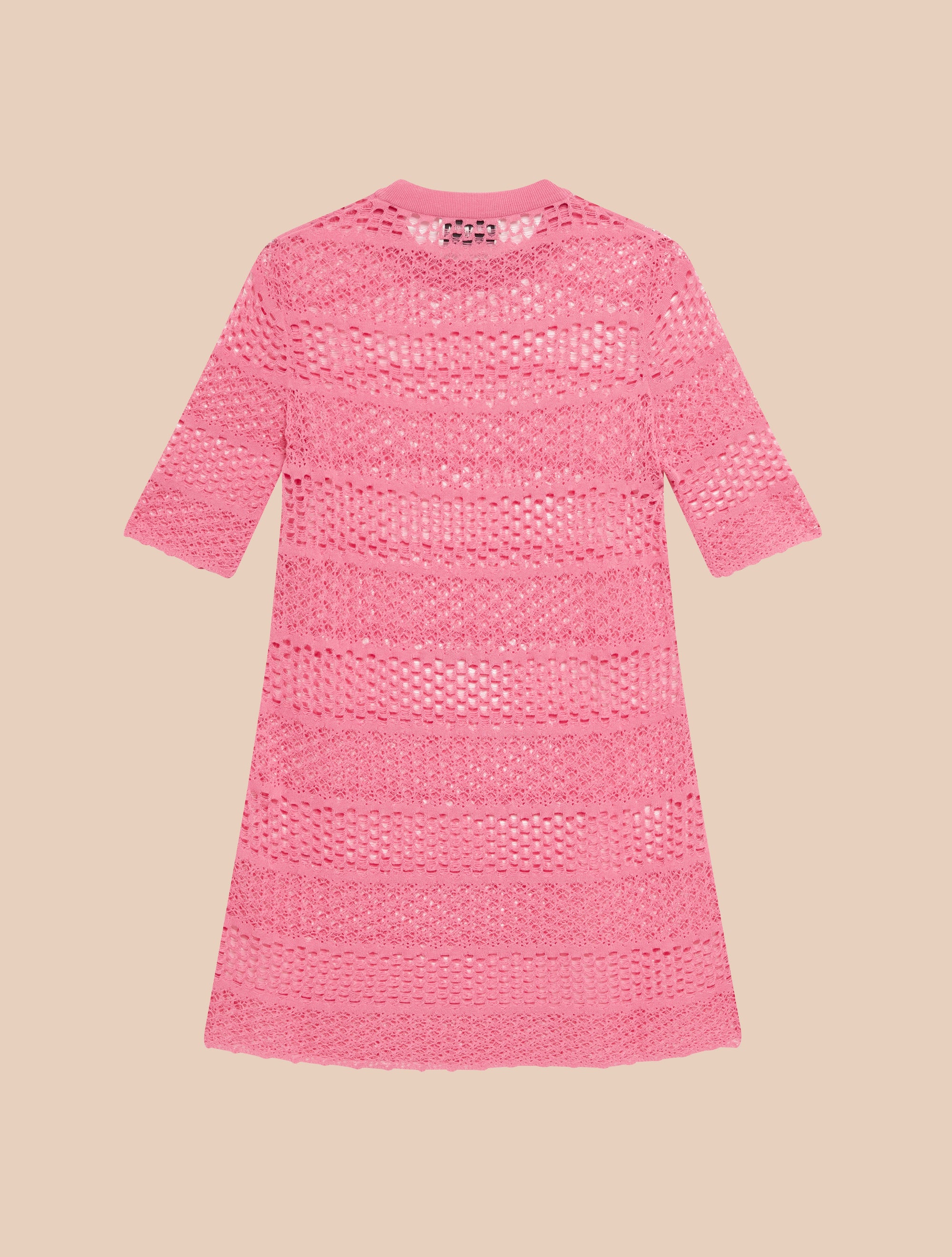 Robe courte rayée dentelle ajourée - Rose