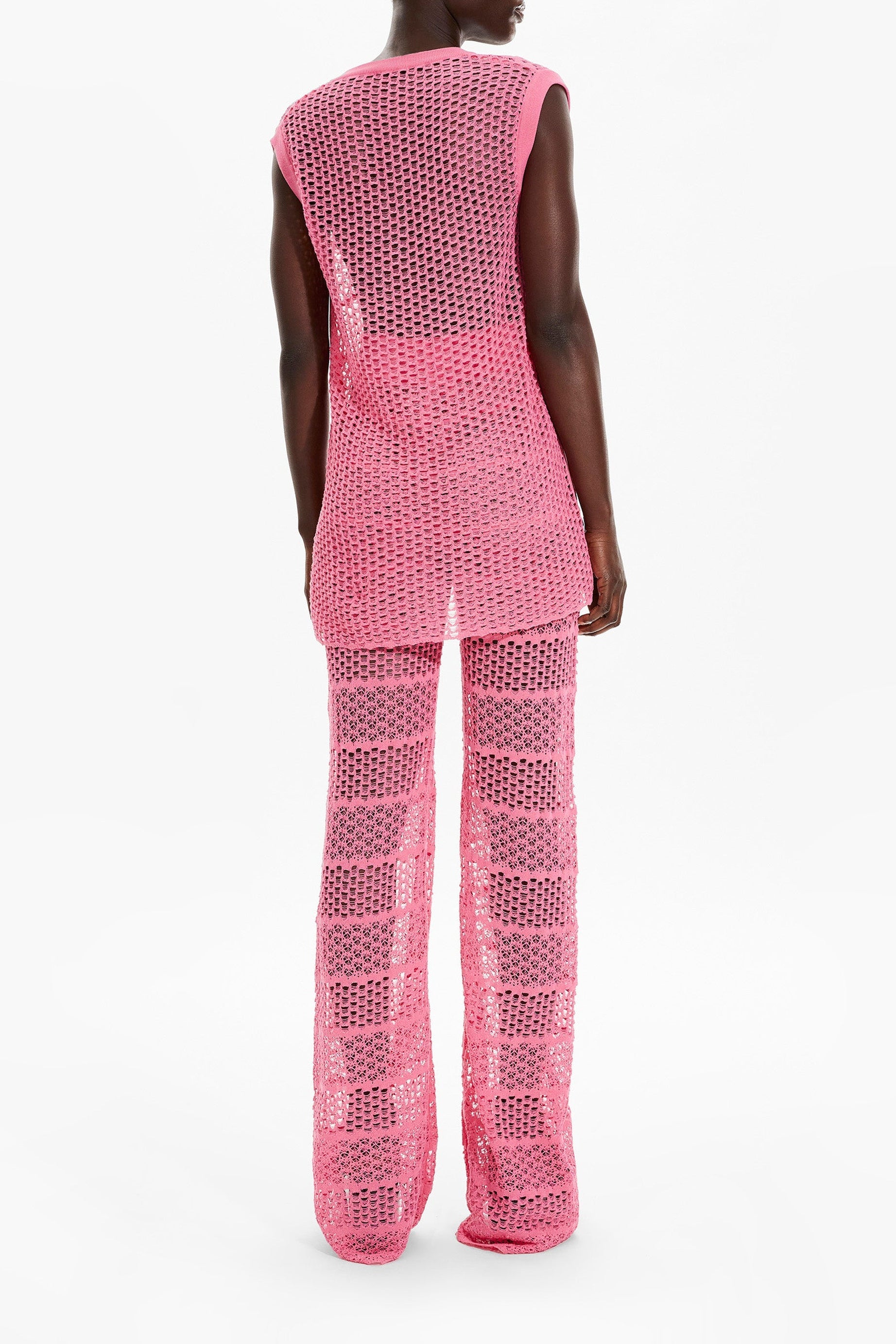 Débardeur rayé dentelle ajourée - Rose