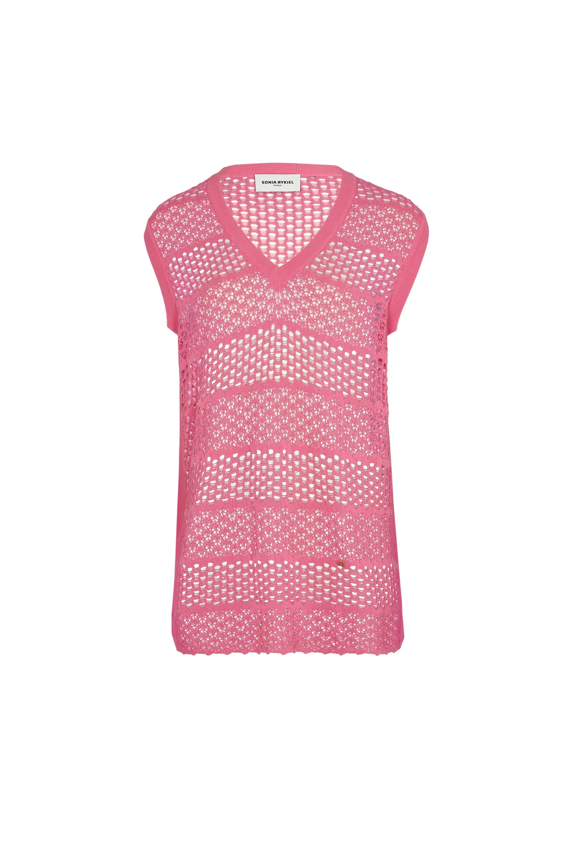 Débardeur rayé dentelle ajourée - Rose