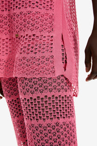 Débardeur rayé dentelle ajourée - Rose