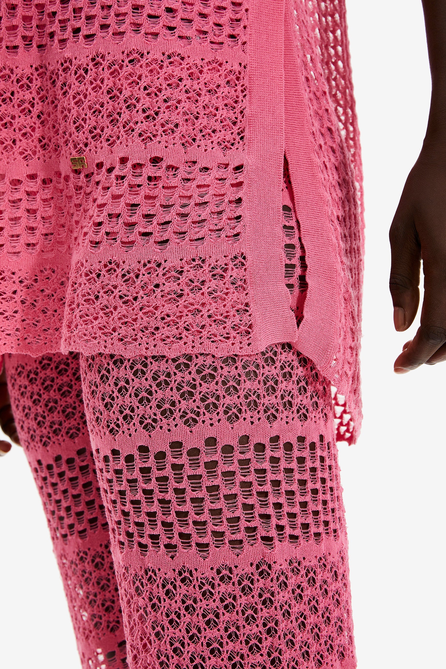 Débardeur rayé dentelle ajourée - Rose