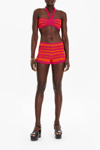 Brassière rayée ajourée - Fuchsia & Corail