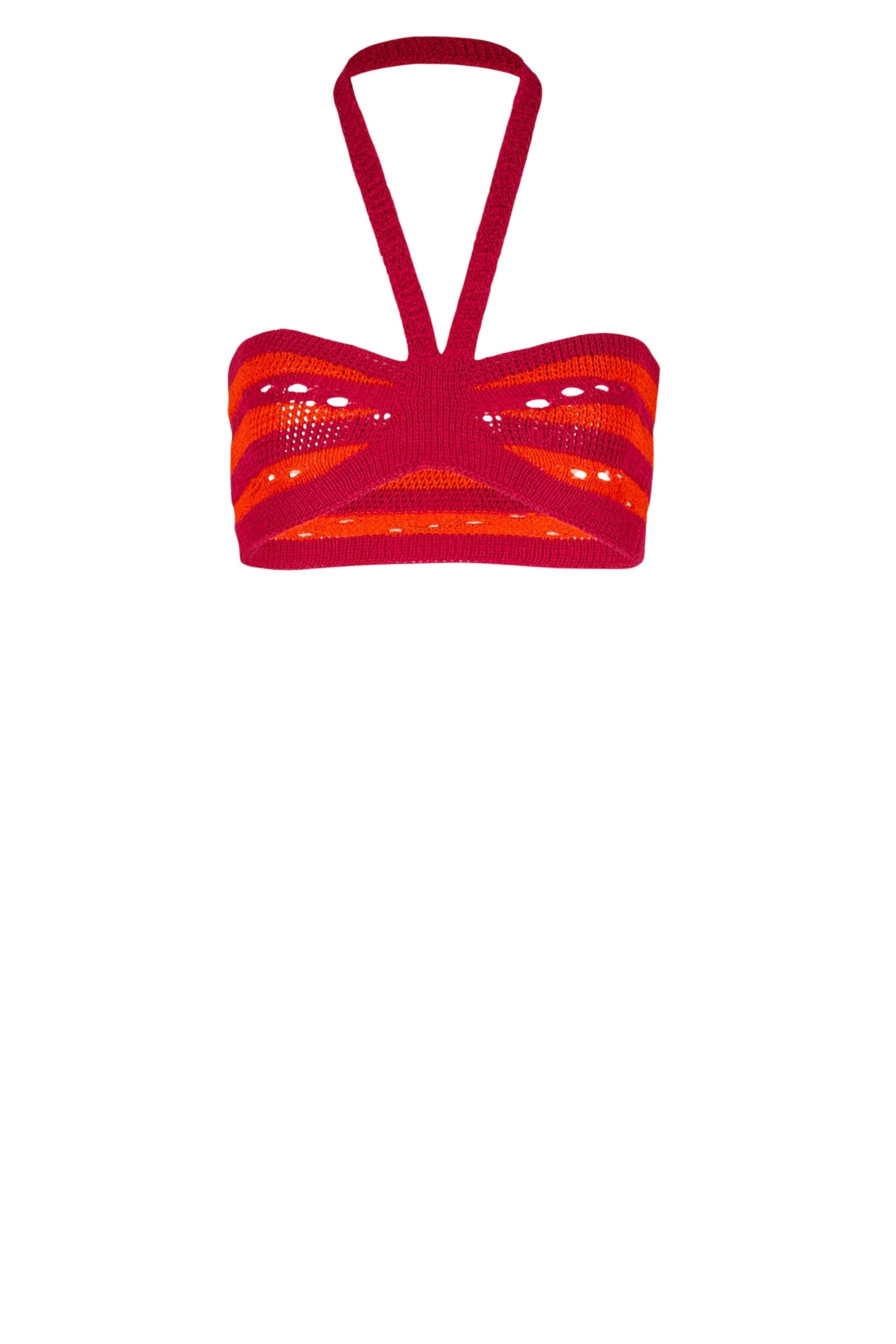 Brassière rayée ajourée - Fuchsia & Corail