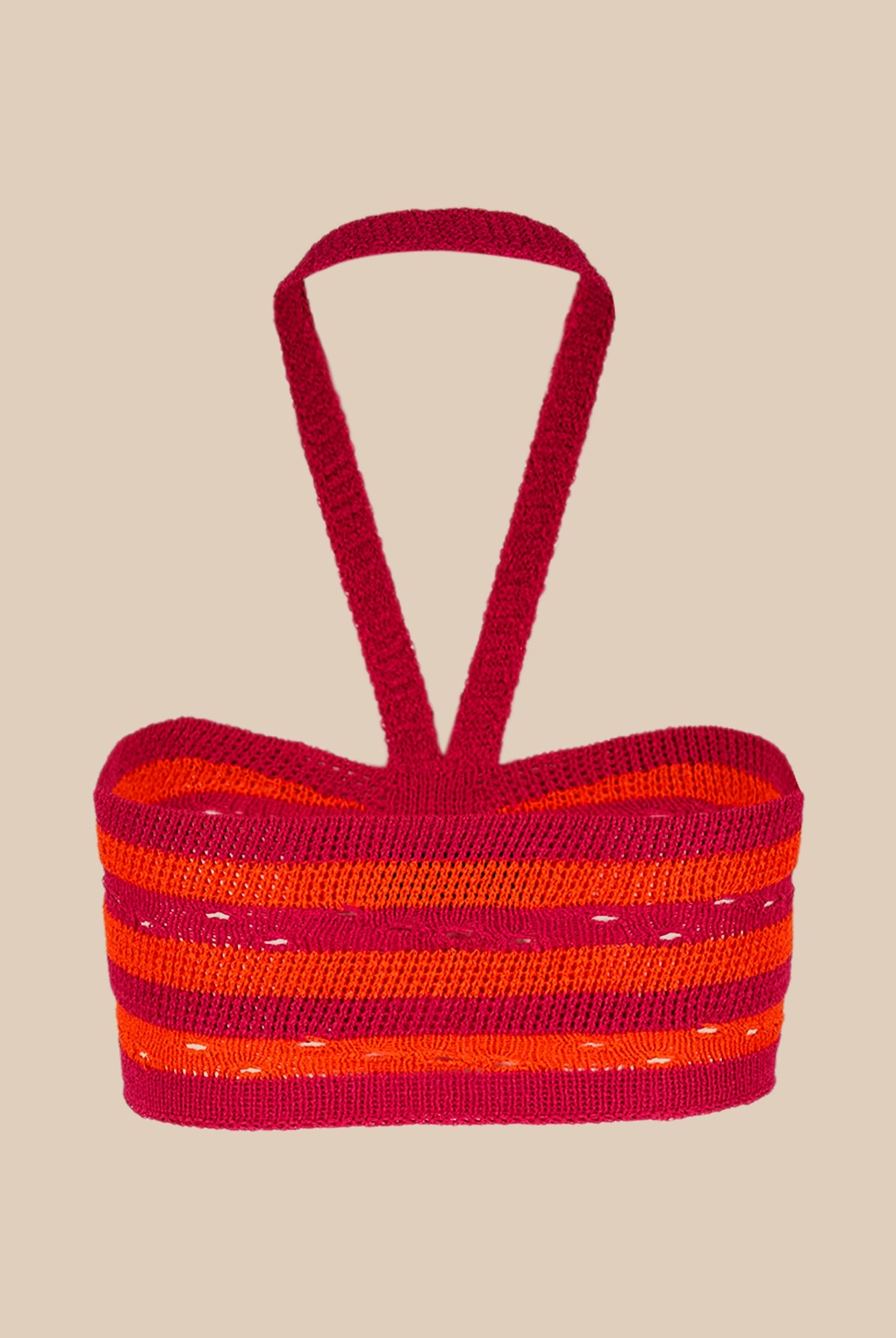 Brassière rayée ajourée - Fuchsia & Corail