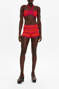 Short rayé bicolore - Fuchsia & Corail