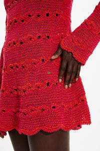 Robe courte rayée ajourée - Fuchsia & Corail