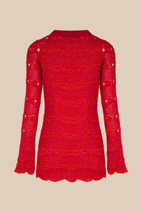 Robe courte rayée ajourée - Fuchsia & Corail