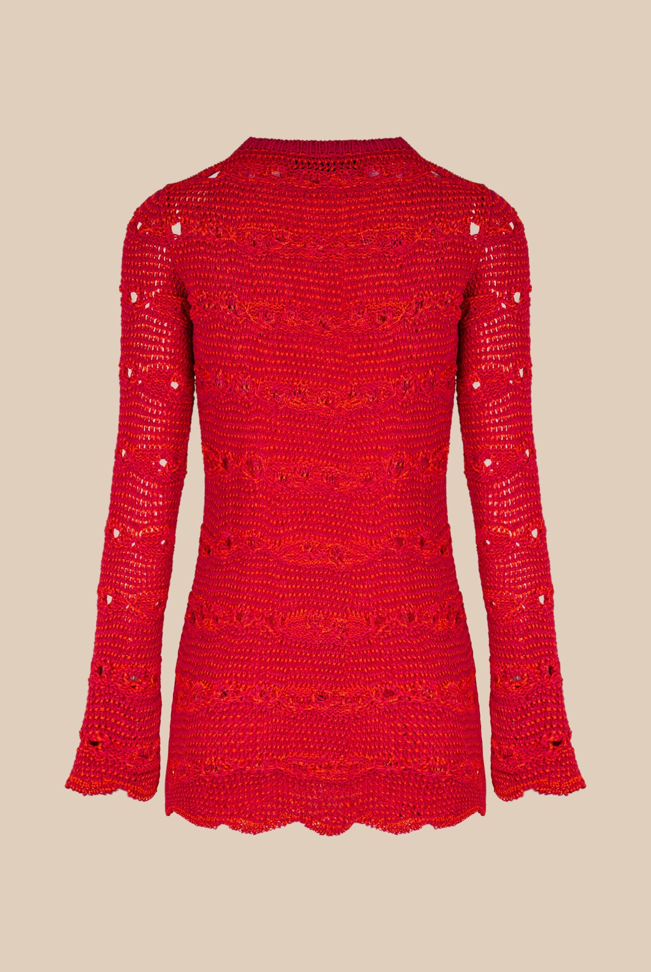 Robe courte rayée ajourée - Fuchsia & Corail