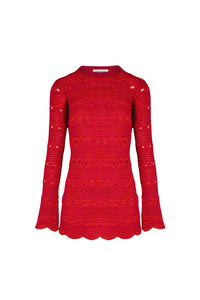 Robe courte rayée ajourée - Fuchsia & Corail